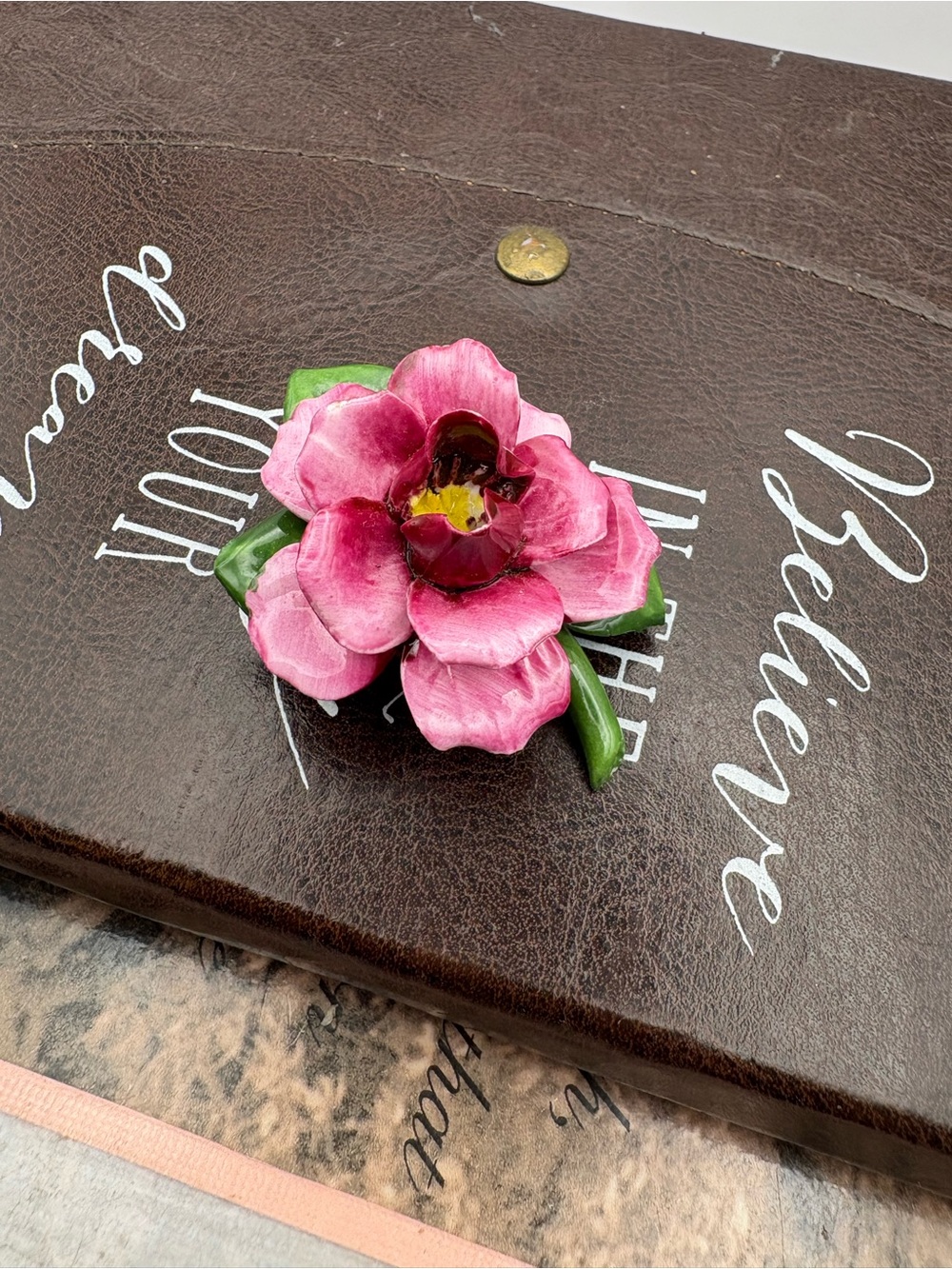 Vintage Pink Floral Brooch Enamel Flower Pin Royal Adderley England